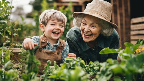 Heartwarming intergenerational connection captured in a garden of laughter and joy