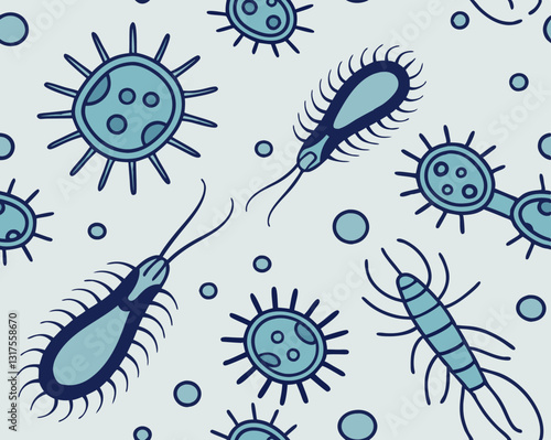 seamless pattern with bacteria