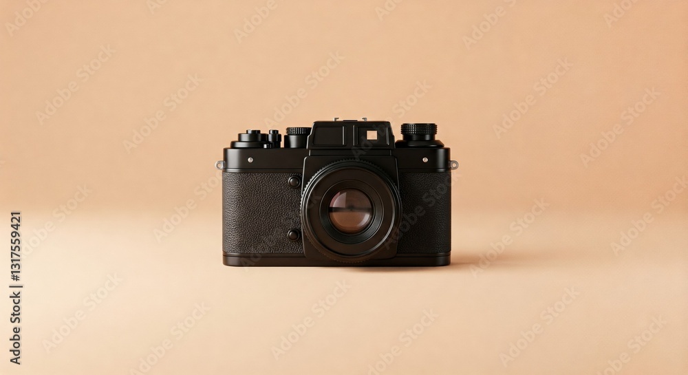 Black Camera on Light Peach Background Black Camera on Light Peach Background