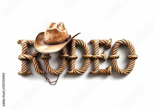 Rodeo lettering, laid out with rope, with realistic 3d effect, vector illustration.