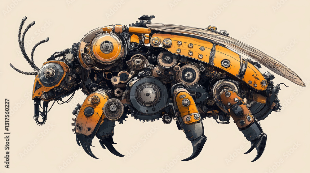 Stylized metal steampunk mechanic robots animals machine steam gear insect punk art machinery vector illustration. Stylized metal steampunk mechanic robots animals machine steam gear insect punk art machinery vector illustration.