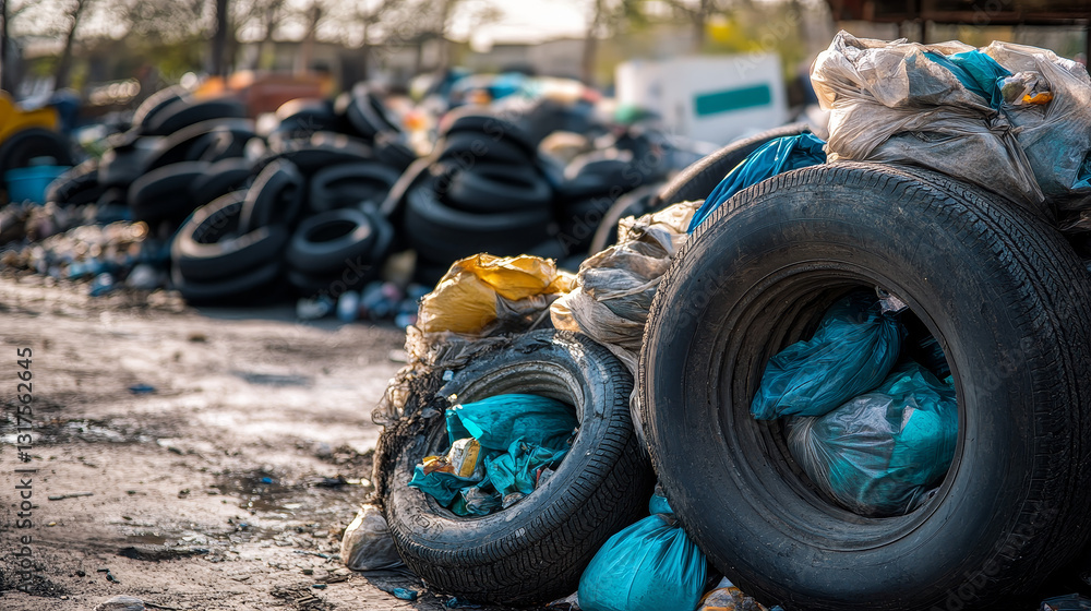 Recycling garbage elements trash bags tires management industry utilize waste can vector illustration. Recycling garbage elements trash bags tires management industry utilize waste can vector illustration.