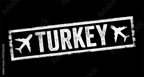 Turkey - a country located at the crossroads of Europe and Asia, bordered by eight countries and surrounded by three seas, text emblem stamp with airplane