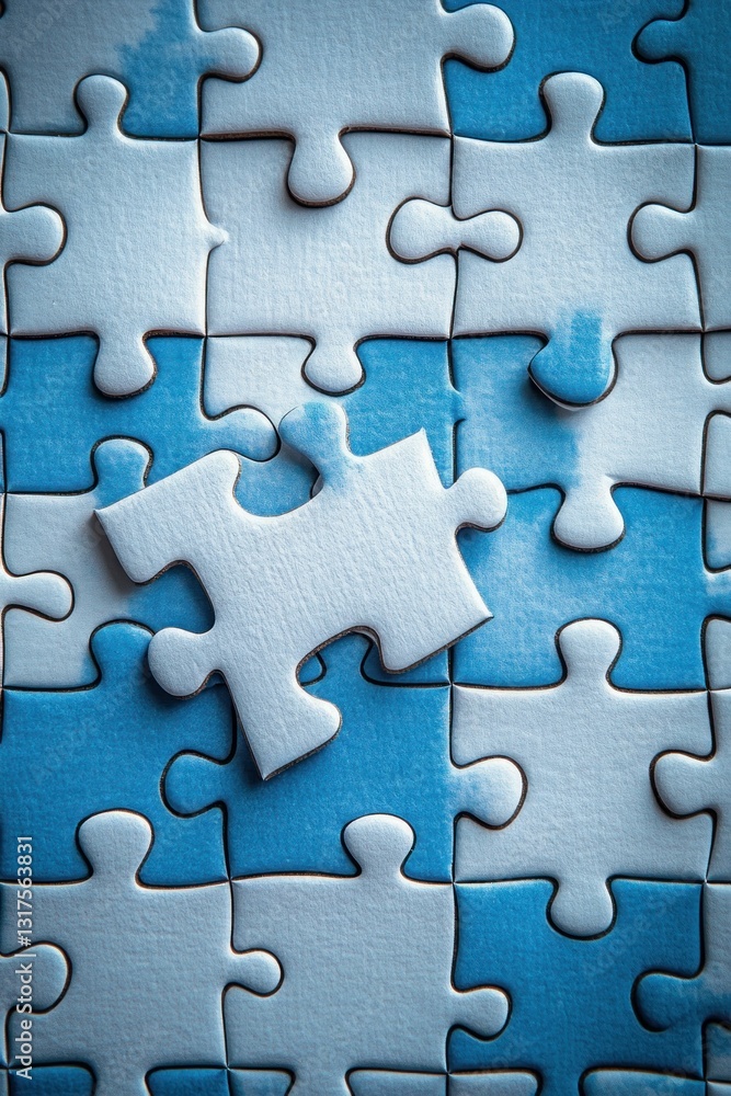 Blue and white puzzle piece nearly complete Blue and white puzzle piece nearly complete