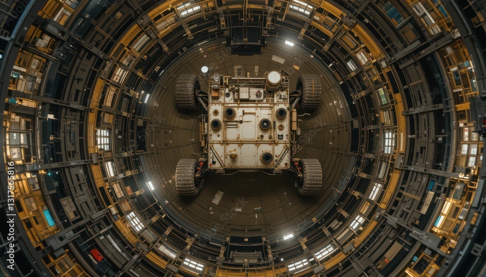 Advanced Space Rover Positioned in Circular Industrial Chamber Advanced Space Rover Positioned in Circular Industrial Chamber