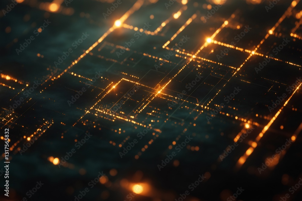 Complex holographic grid overlay glowing on dark background forming futuristic technological pattern, suitable for technology and communication concepts Complex holographic grid overlay glowing on dark background forming futuristic technological pattern, suitable for technology and communication concepts