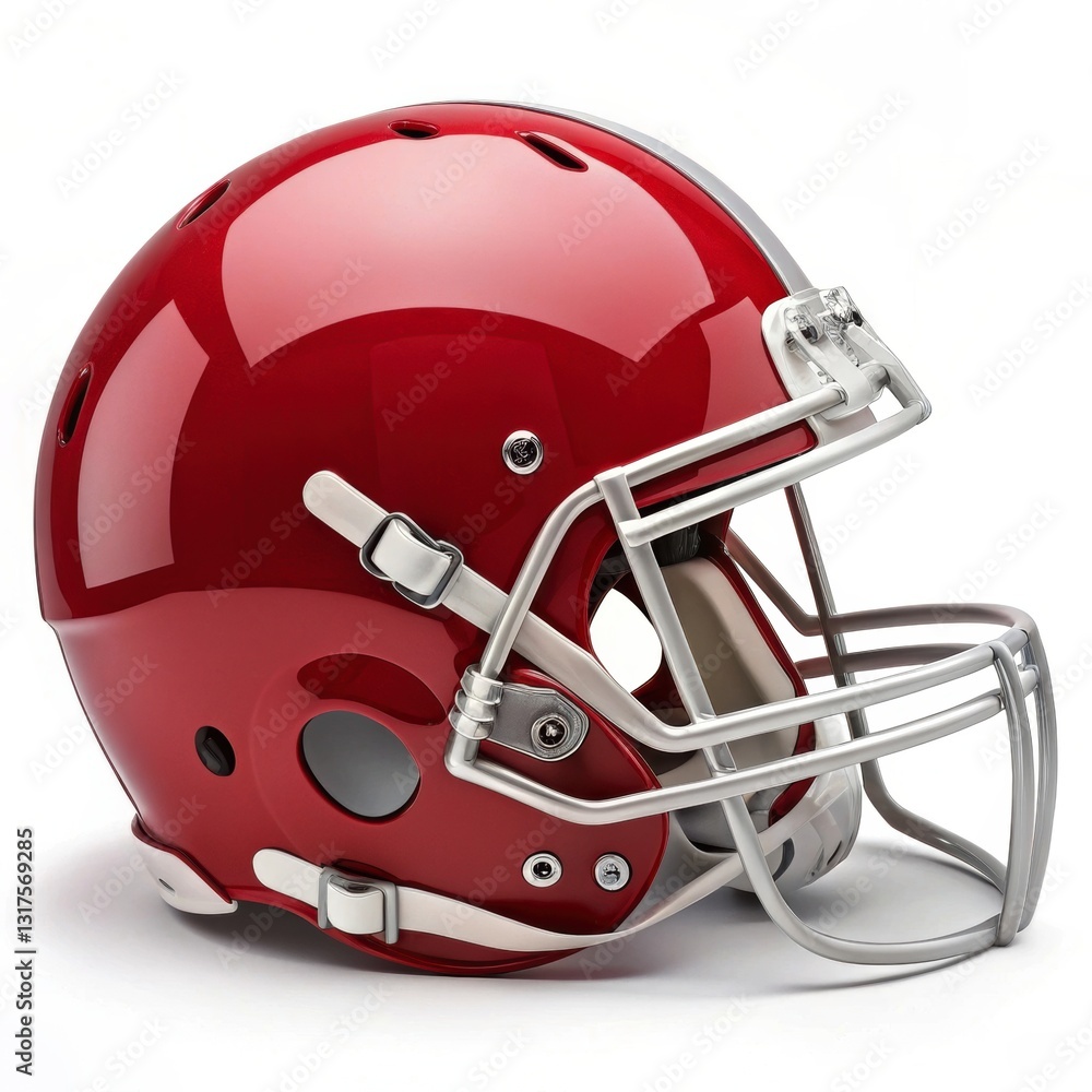Fototapeta premium Red American Football Helmet on White Background, Generative AI