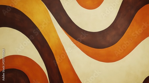 Stylish Abstract Background with Fluid Orange, Brown, and Beige Waves, Representing Retro Design and 70s Aesthetic. Perfect for Vintage Projects, Website Headers, and Retro-Themed Designs.