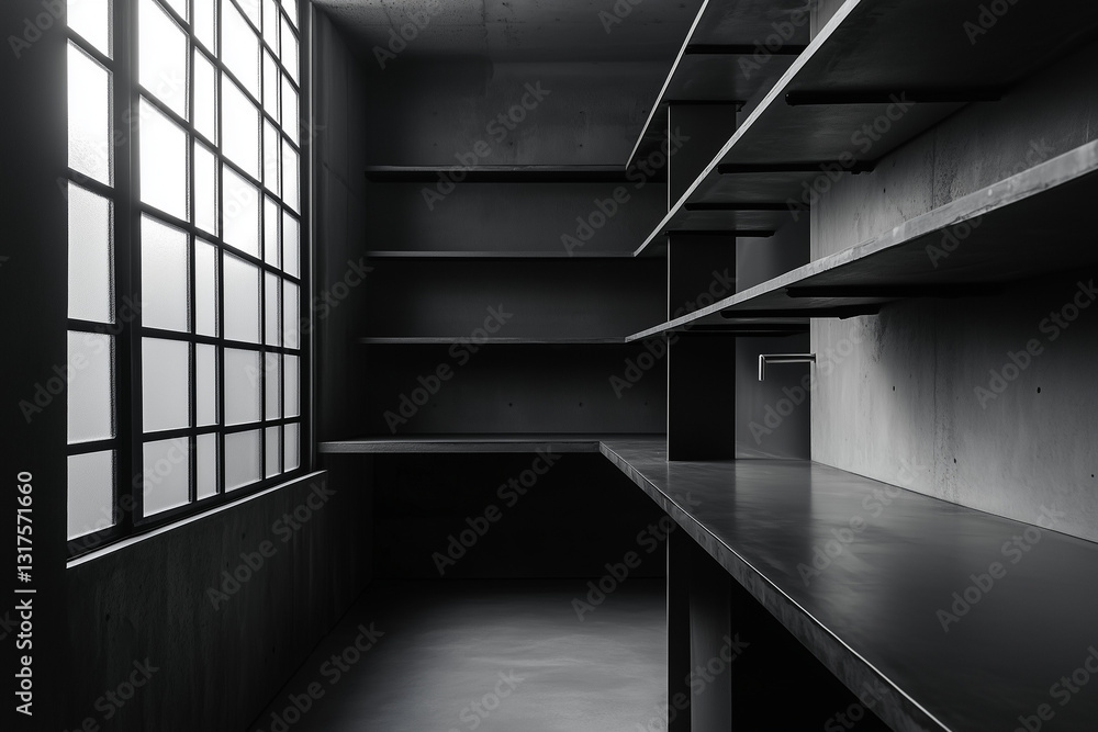 Industrial Black Bathroom with Large Windows