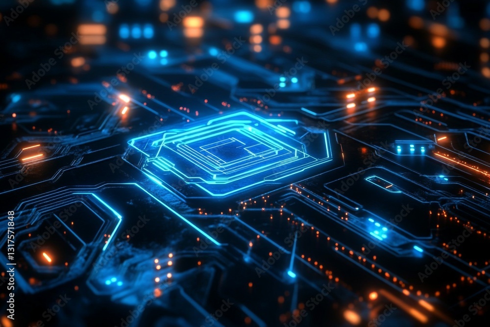 Generative AI technology displayed through intricate circuitry and vibrant neon lights showcasing modern digital design Generative AI technology displayed through intricate circuitry and vibrant neon lights showcasing modern digital design