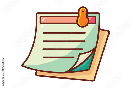 A vibrant memo sheet with a clip, ready for jotting down notes or reminders in any workspace, Sheet or sticker with memo or notice,
