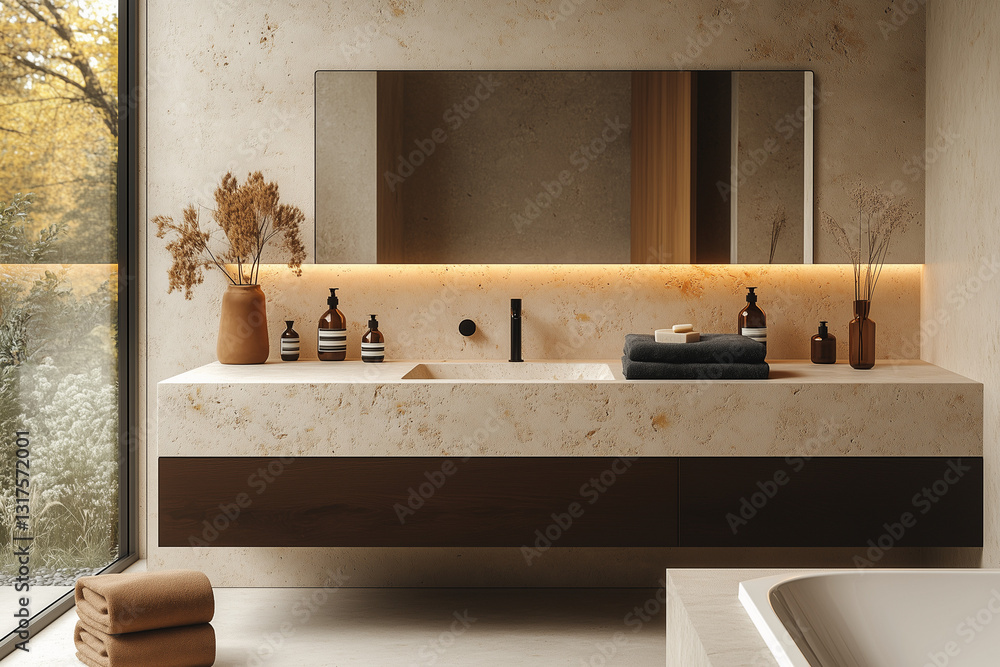 Marble Vanity with Warm Backlighting