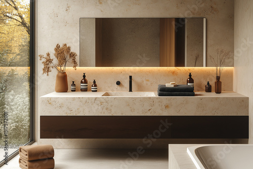 Obraz na płótnie Marble Vanity with Warm Backlighting w salonie