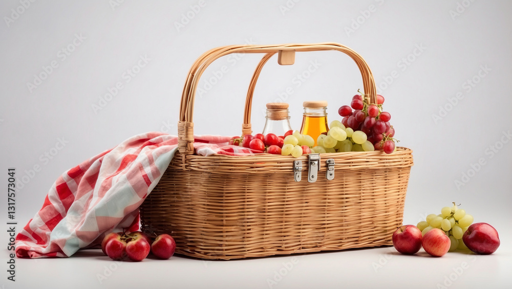 A Charming Picnic Basket Isolated on a White Background Perfect for Outdoor Gatherings A Charming Picnic Basket Isolated on a White Background Perfect for Outdoor Gatherings