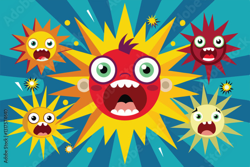 Animated characters express shock and surprise with exaggerated facial features and vibrant colors, Shock and surprise reactions set