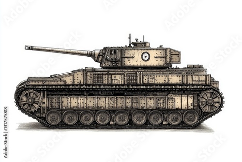 TOG2 Heavy Tank Side Profile - Detailed illustration of a TOG2 heavy tank, showcasing its side profile and intricate design. A military vehicle drawing photo