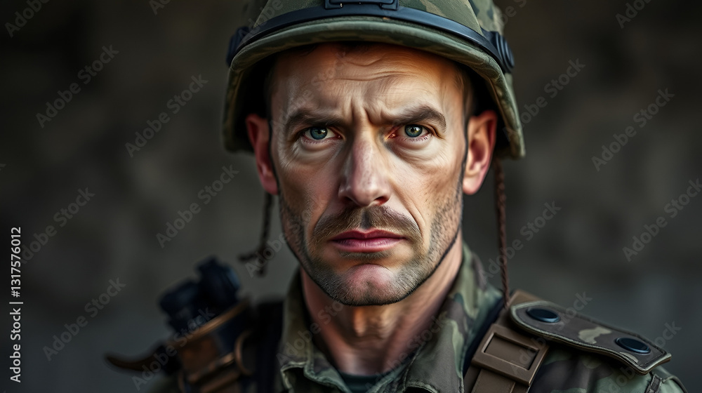 Obraz premium Military man with a serious face.