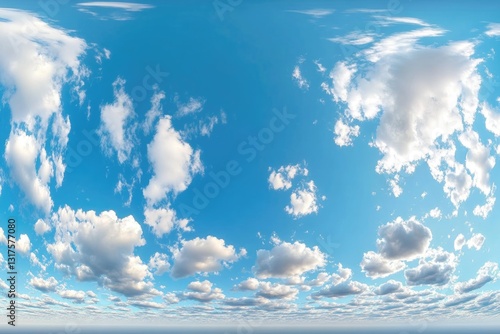 blue clear sky hdri 360 panorama with white clouds with zenith for use in 3d graphics as sky dome or edit drone shot as sky replacement photo