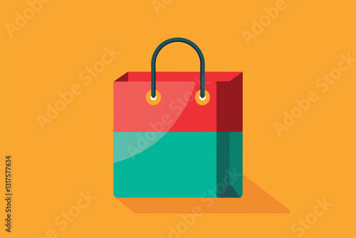 A colorful shopping bag design showcases versatility against a bright orange backdrop, Shopping bag Customizable Flat Illustration