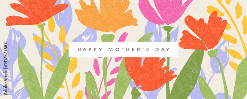 Happy Mother's day. Spring banner with hand drawn flowers. Template for design of festive advertising materials for Mother's Day. Trendy modern vector illustration.