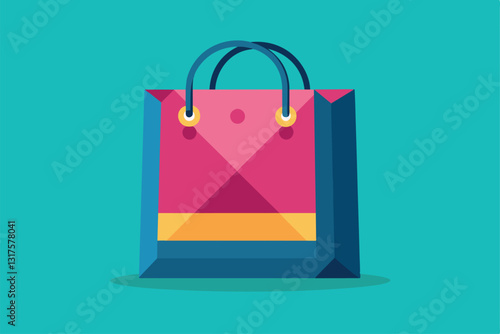 A vibrant shopping bag illustration showcasing a customizable design in a semi flat style, Shopping bag Customizable Semi Flat Illustration