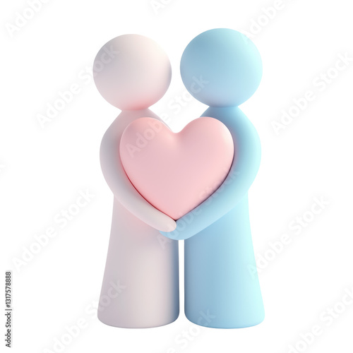 Two figures embracing and holding a heart symbol of love and unity in a playful style