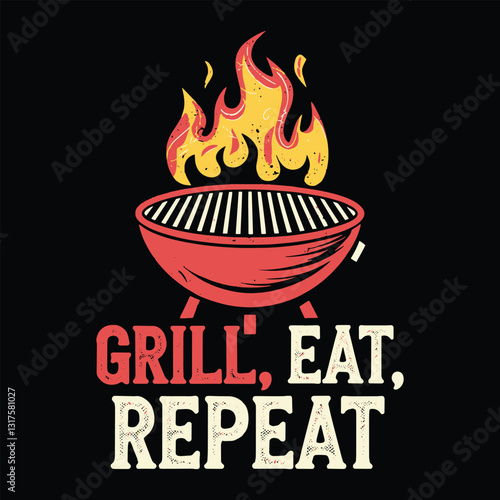 Grill Eat Repeat T Shirt Design Grill Stove Illustration