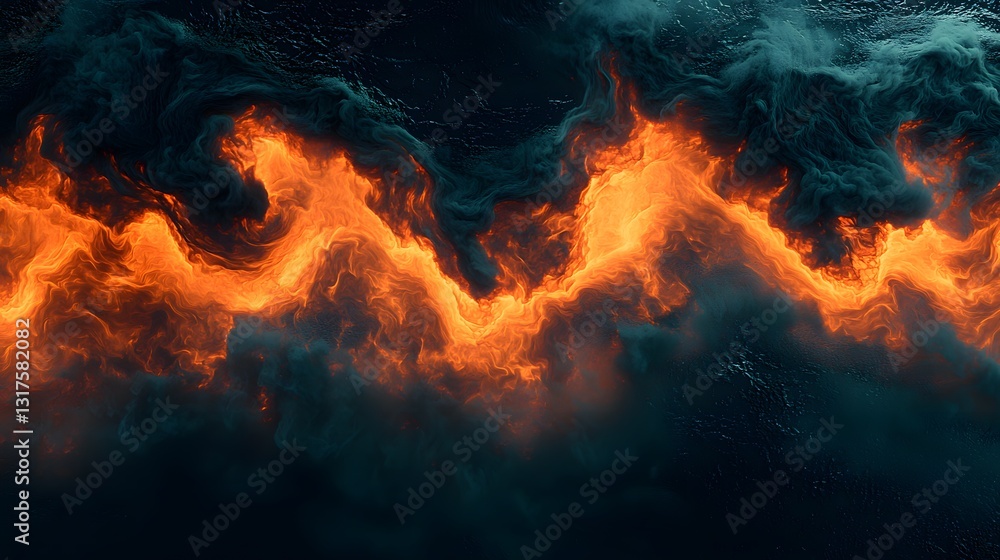 Fiery Nebula: An abstract visualization of swirling, glowing orange and yellow flames and dark, ominous smoke create a dramatic cosmic display. Fiery Nebula: An abstract visualization of swirling, glowing orange and yellow flames and dark, ominous smoke create a dramatic cosmic display.