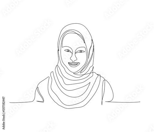Bild auf Leinwand Arab woman in national dress, hijab himara, chador one line art