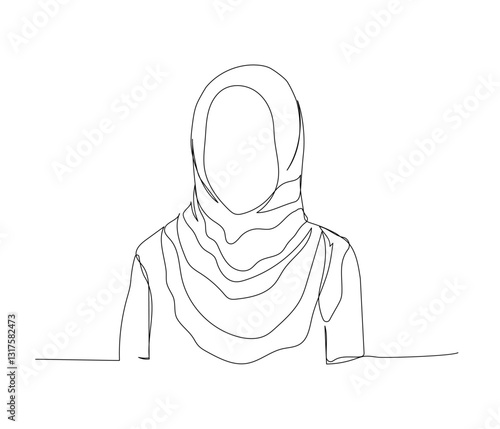 Bild auf Leinwand Arab woman in national dress, hijab himara, chador one line art