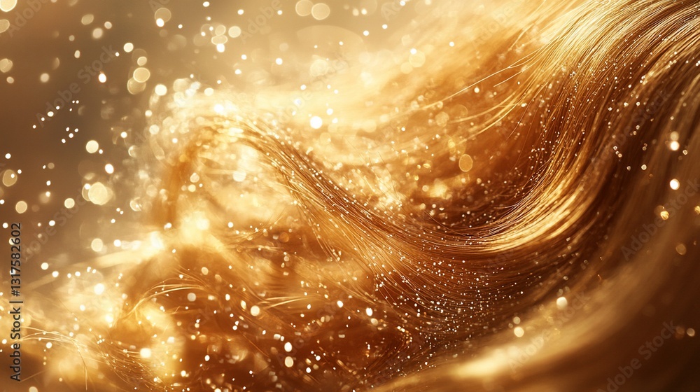 Golden Hair Waves: A Luxurious and Radiant Texture, Shimmering with Golden Light, Sparkling with Elegance, and Exquisite Details
