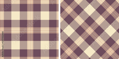 Pale Putty Seamless Tartan with Deep Pale accents Fabric Design