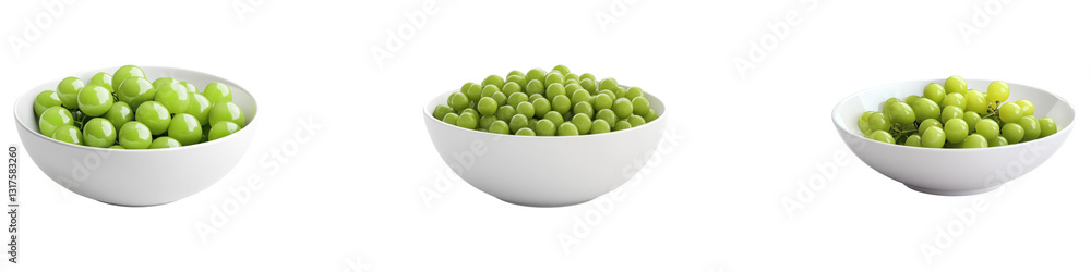 White bowl of green grapes isolated on transparent background. PNG, Set of White bowl of green grapes isolated on transparent background. PNG, Set of