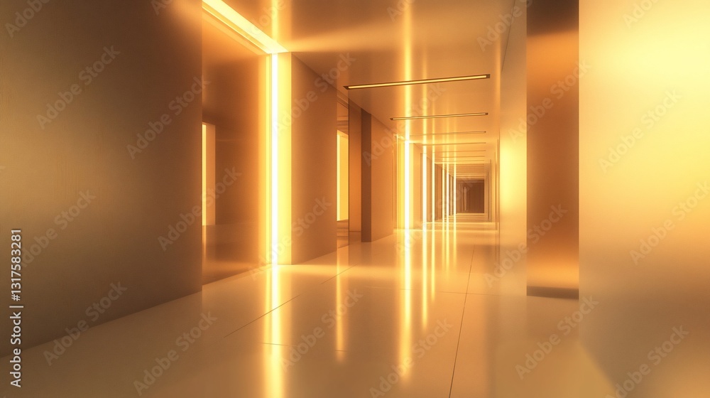 Golden Corridor of Light: A Futuristic Architectural Interior Design