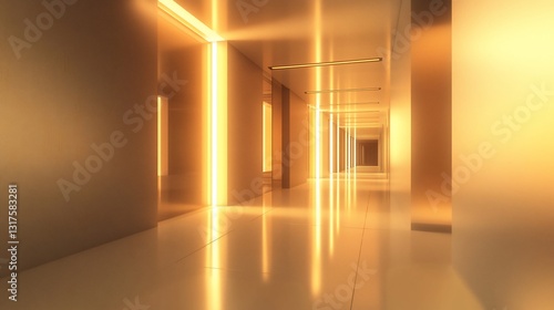 Obraz na płótnie Golden Corridor of Light: A Futuristic Architectural Interior Design w salonie