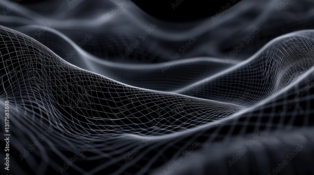 Abstract Dark Gray Wave Grid Pattern Digital Art Background Image