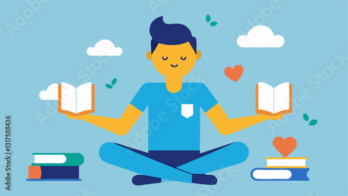 SelfCare Journey A character engaging in selfcare activities like meditating exercising and reading selfhelp books with a visible shift in their expression from worried to content