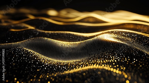 Obraz na płótnie Abstract Golden Waves Digital Art: Luxurious Texture and Glowing Particles Background w salonie