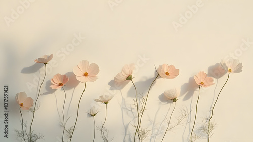 Soft pastel flowers on light background, floral design