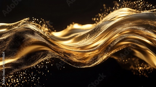 Abstract Golden Wave: Luxurious Flowing Gold Particles on Black Background