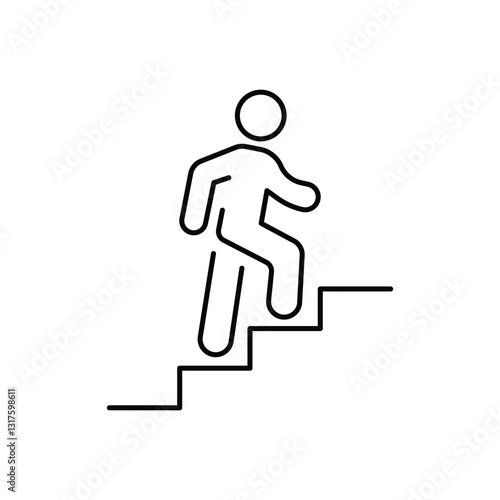 Man climbs the stairs. Progress linear icon. Action line customizable illustration. Contour symbol. Vector isolated outline drawing. Editable stroke