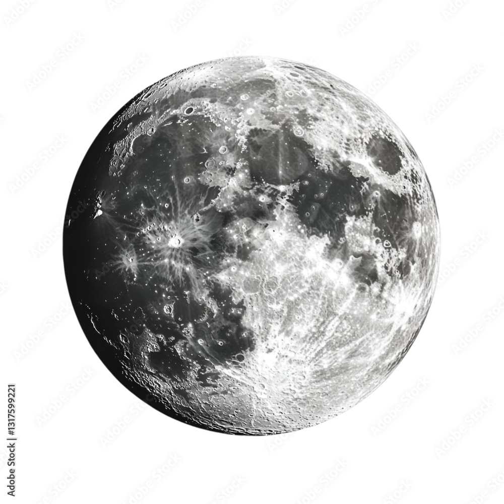 Naklejka premium Detailed Moon Surface Cratered Landscape Celestial Body Space Exploration,