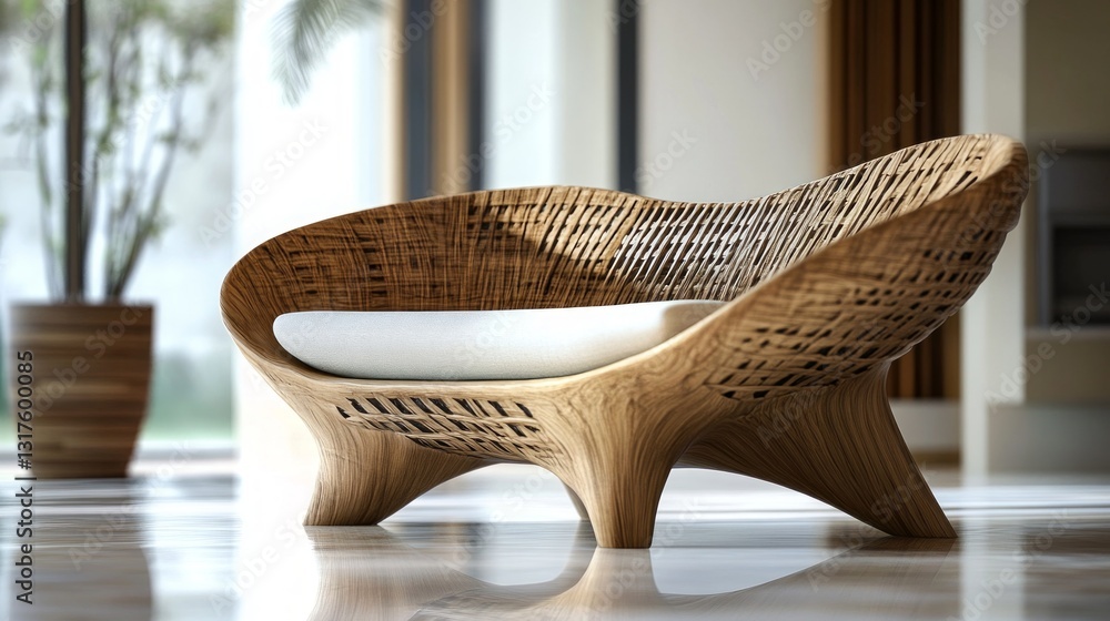 Fototapeta premium Stylish Wooden Lounge Chair in Modern Interior Design Space