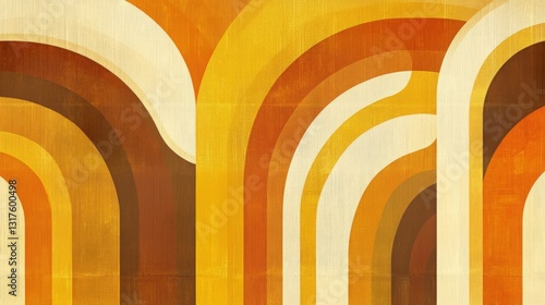 Stylish Retro Abstract Background with Curving Lines and Warm Autumnal Hues, Ideal for 70s Themed Designs, Vintage Posters, and Modern Web Banners.