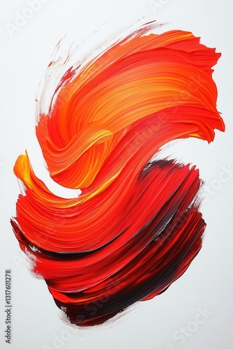 Dynamic red and orange brushstrokes on white background art