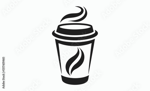 Coffee cup silhouette with steam vector illustration, a cup of hot cafe coffee or caffeine drink flat vector icon for food apps and websites 