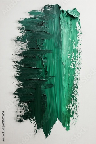 Abstract green paint stroke on white canvas creates textured artistic expression