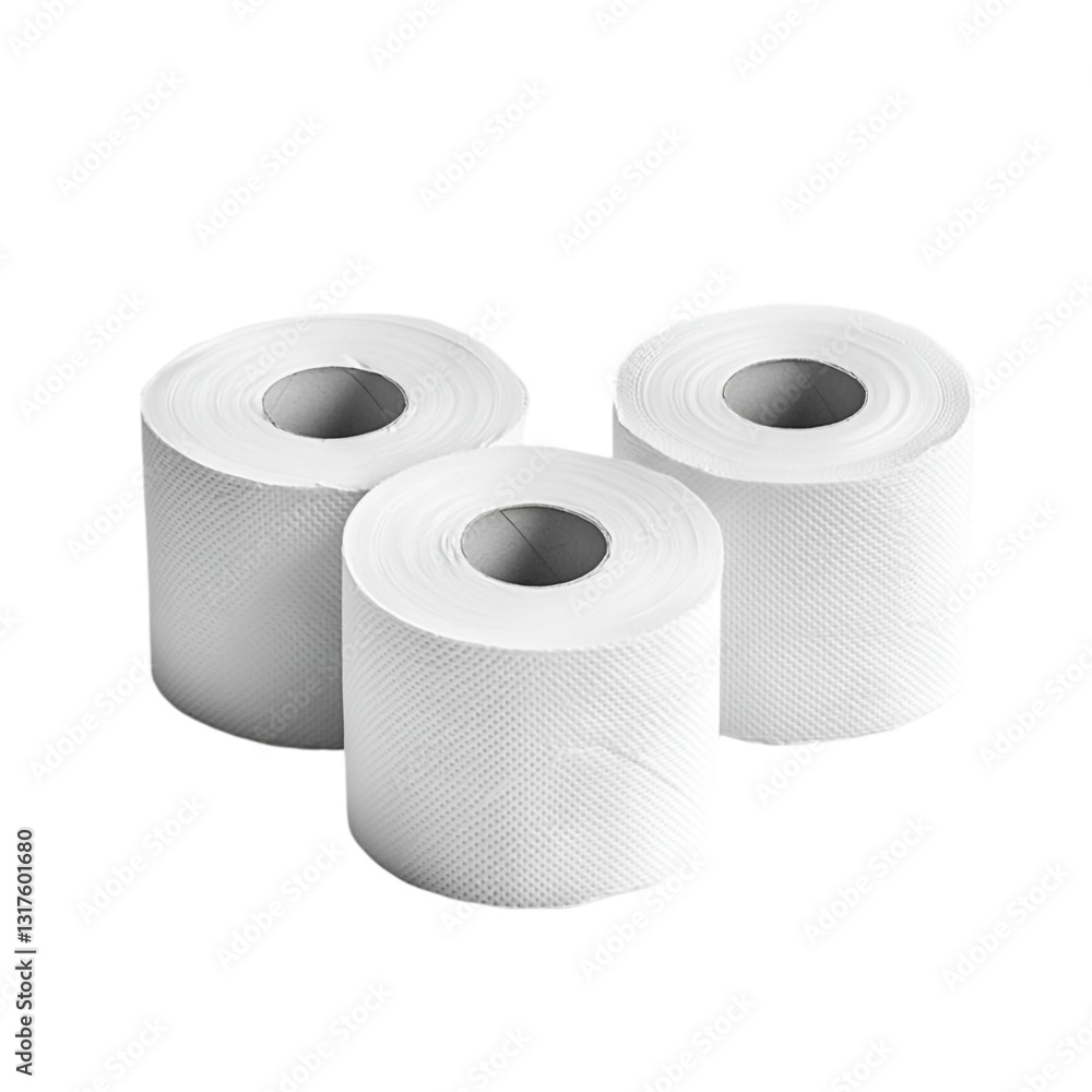 Three rolls of white toilet paper bathroom essentials hygiene product Three rolls of white toilet paper bathroom essentials hygiene product
