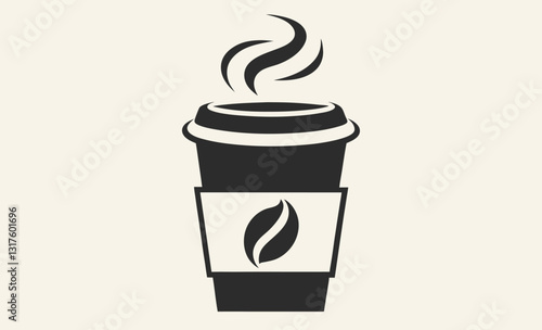 Coffee cup silhouette with steam vector illustration, a cup of hot cafe coffee or caffeine drink flat vector icon for food apps and websites 
