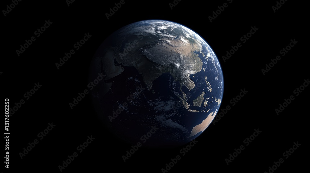 Stunning view of Earth from space showcasing continents, oceans, and atmospheric details in a dark backdrop Stunning view of Earth from space showcasing continents, oceans, and atmospheric details in a dark backdrop